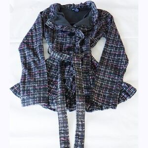 Long gray pink/white scalloped belted jacket